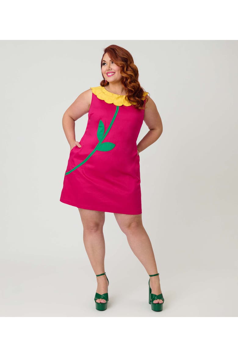 Plus Size Petal Collar Shift Dress, Alternate, color, Hot Pink Daisy Collar