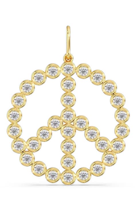 Bezel Peace Sign Lab Diamond Pendant in 14K