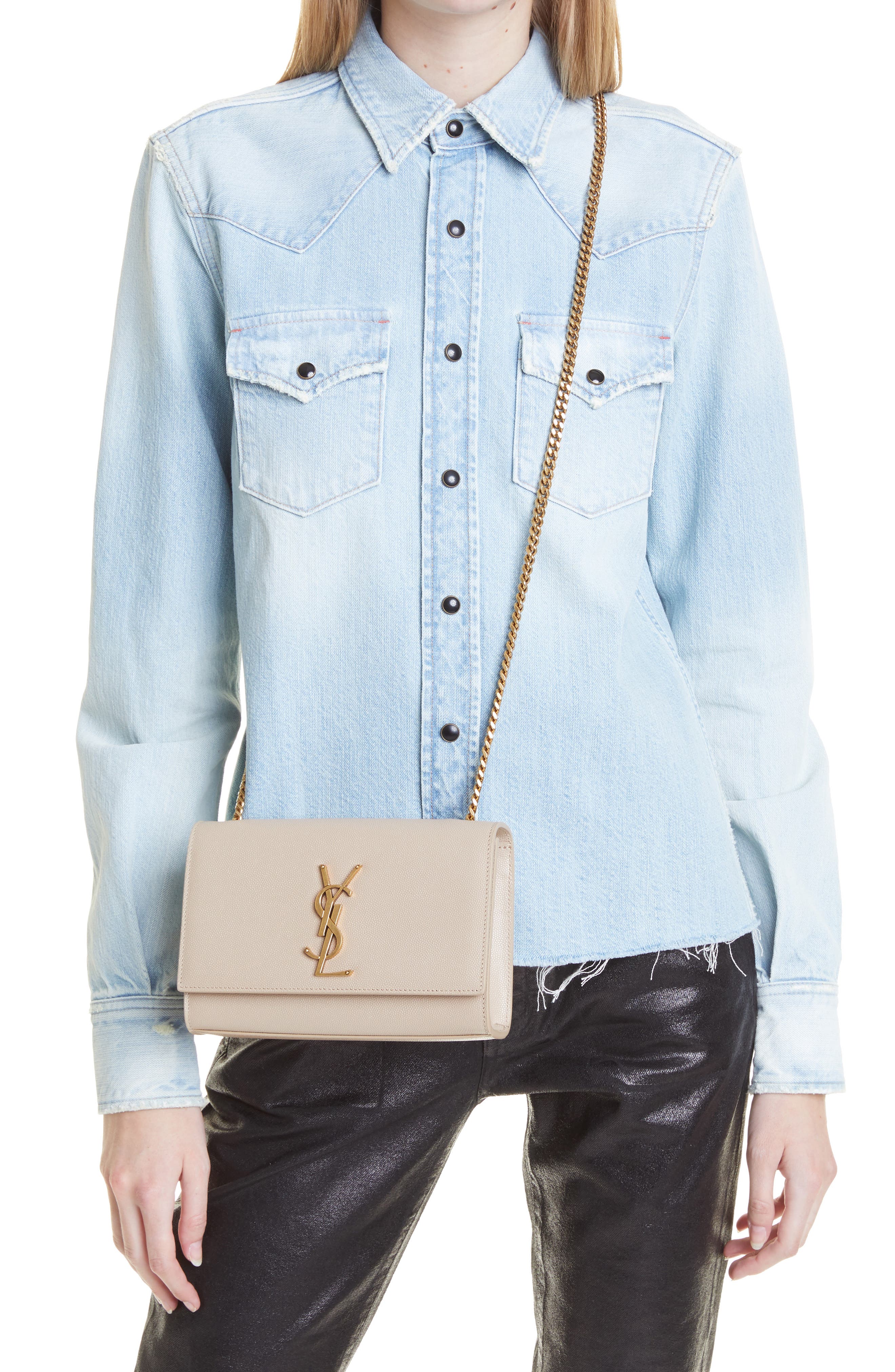 Small Kate Leather Crossbody Bag, Alternate, color, DARK BEIGE