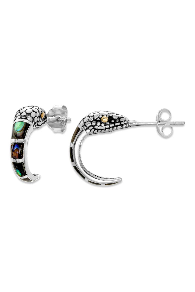 Abalone Snake Hoop Earrings, Main, color, BLUE/ GREEN