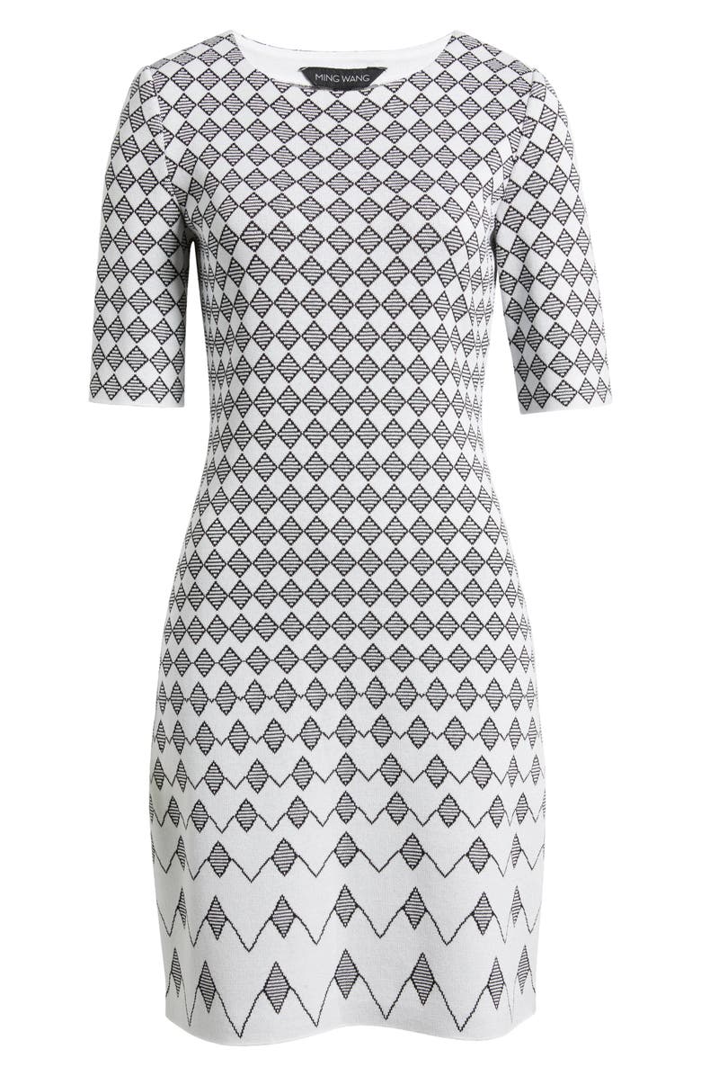 Ming Wang Jacquard Sheath Dress, Alternate, color, White/ Black