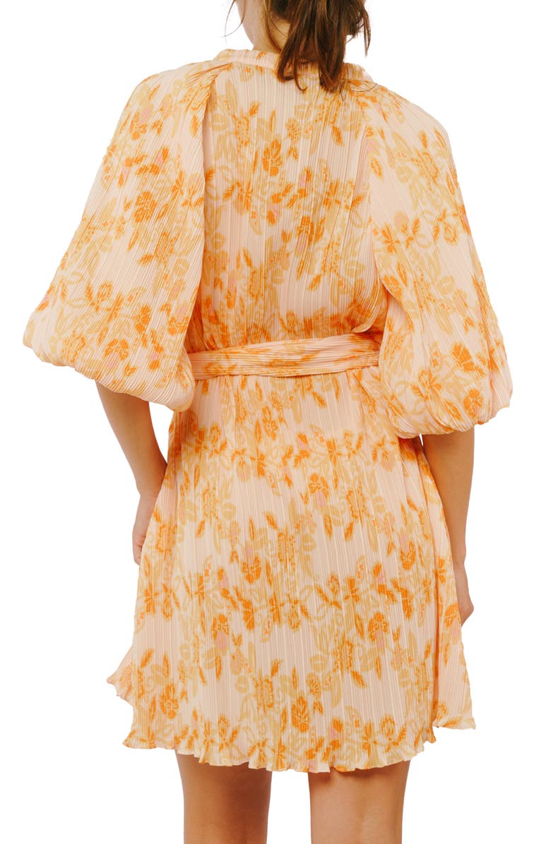 CIEBON Aniston Plissé Belted Minidress, Alternate, color, Yellow Multi