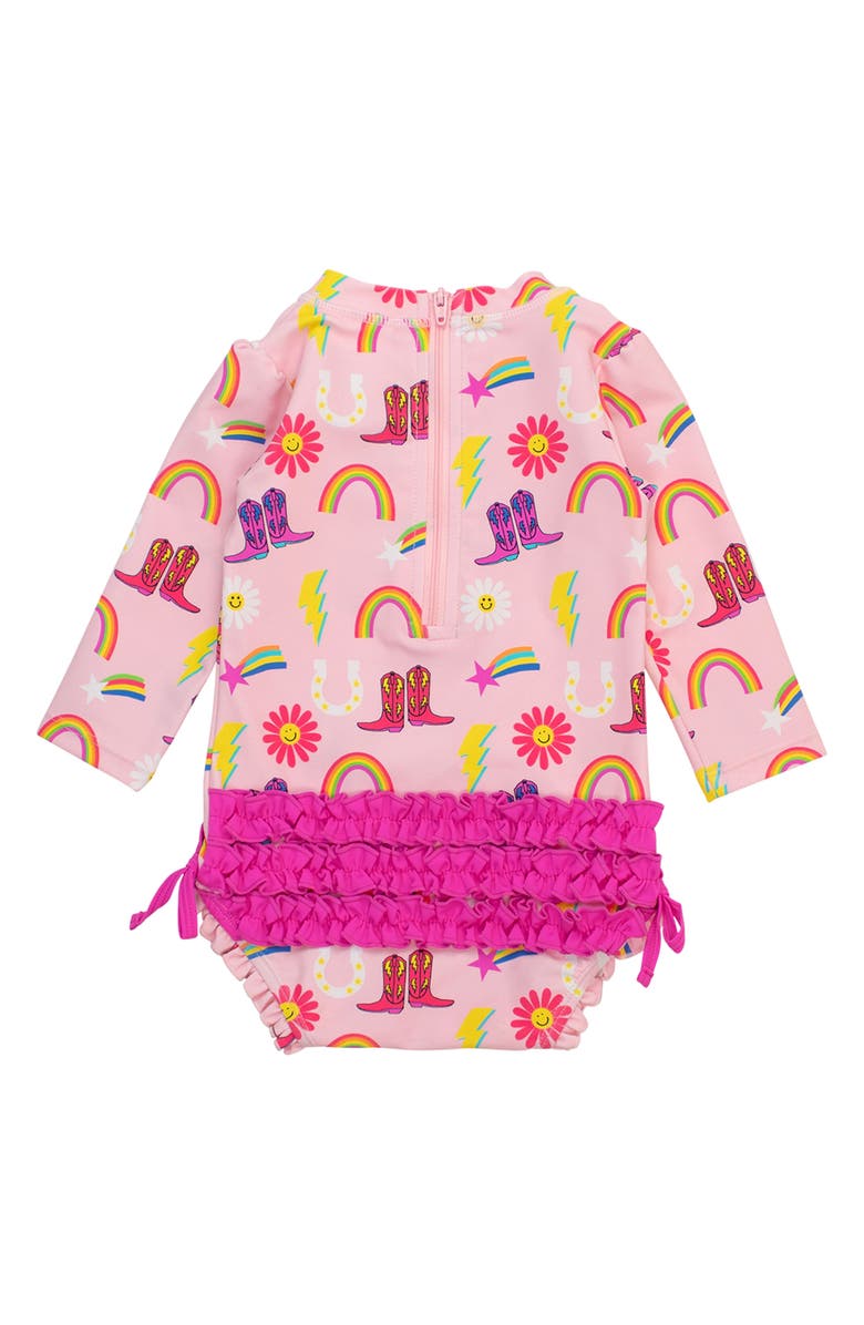 RuffleButts Cowgirl Cutie One-Piece Rashguard Swimsuit, Alternate, color, Pink