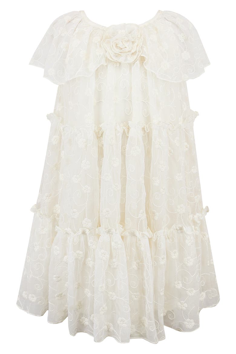 Kids' Embroidered Mesh Tiered Dress, Main, color, IVORY