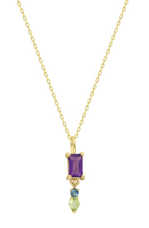 Color 14K Gold Mixed Stone Pendant Necklace