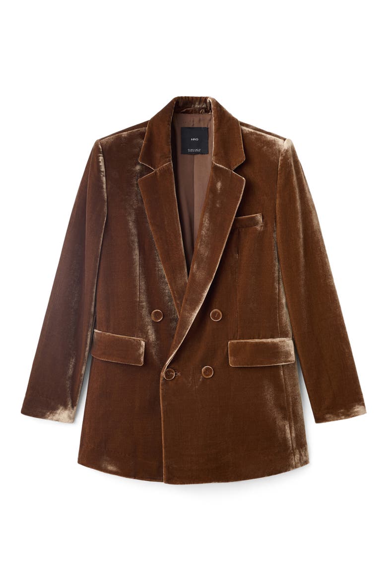Double Breasted Velvet Blazer, Alternate, color, CARAMEL