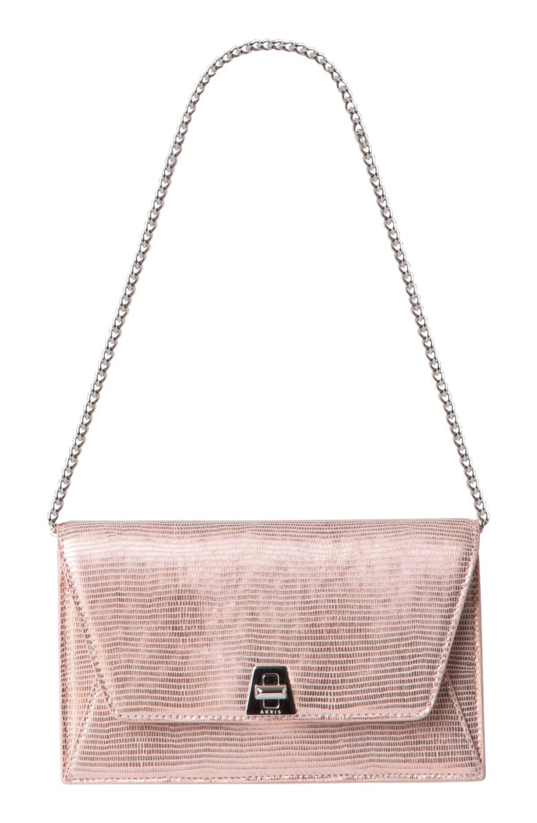 Akris Anouk Lizard Embossed Wallet on a Chain, Main, color, Pale Rose Metallic