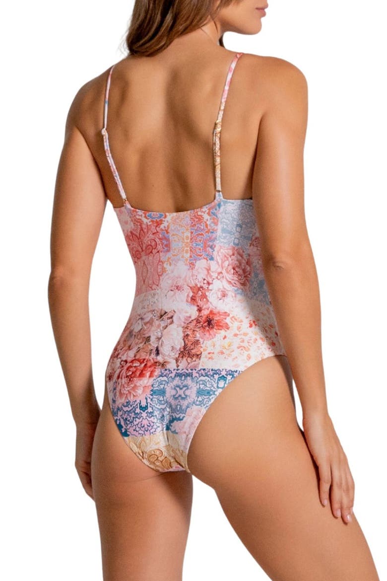 Ruffle Lace-Up One-Piece Swimsuit, Alternate, color, MULTI