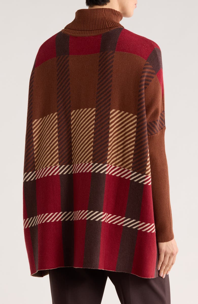 Joseph A Plaid Turtleneck Poncho Sweater, Alternate, color, Clubhouse Plaid Chocolate