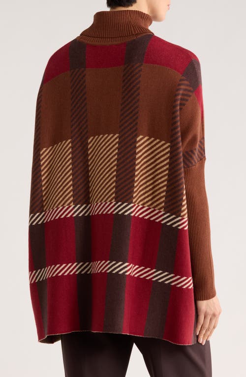 Joseph A Plaid Turtleneck Poncho Sweater In Multi