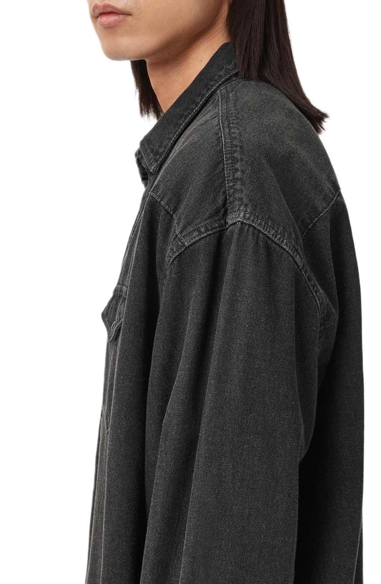 AllSaints Fenton Cotton Denim Snap-Up Shirt, Alternate, color, Black
