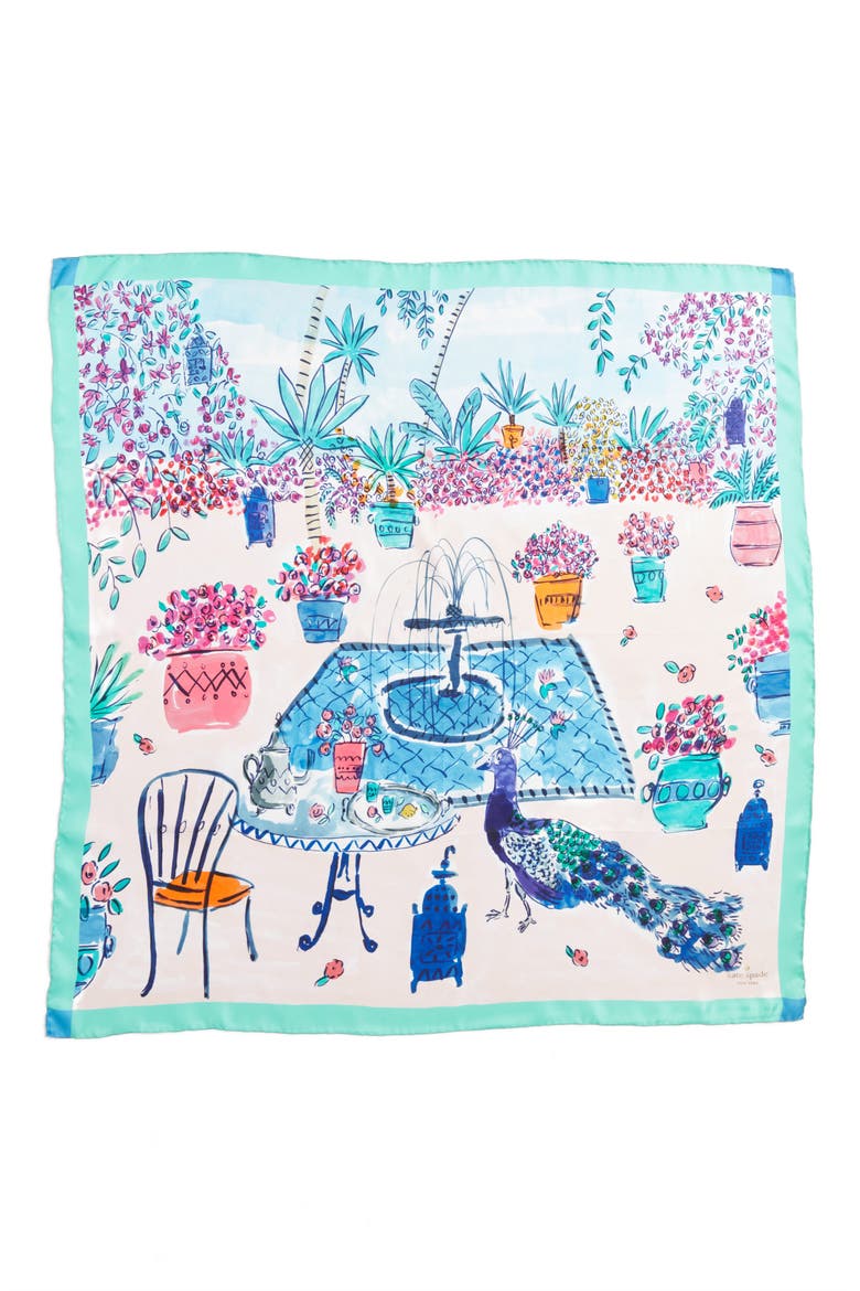 majorelle scene silk square scarf, Alternate, color, CREAM