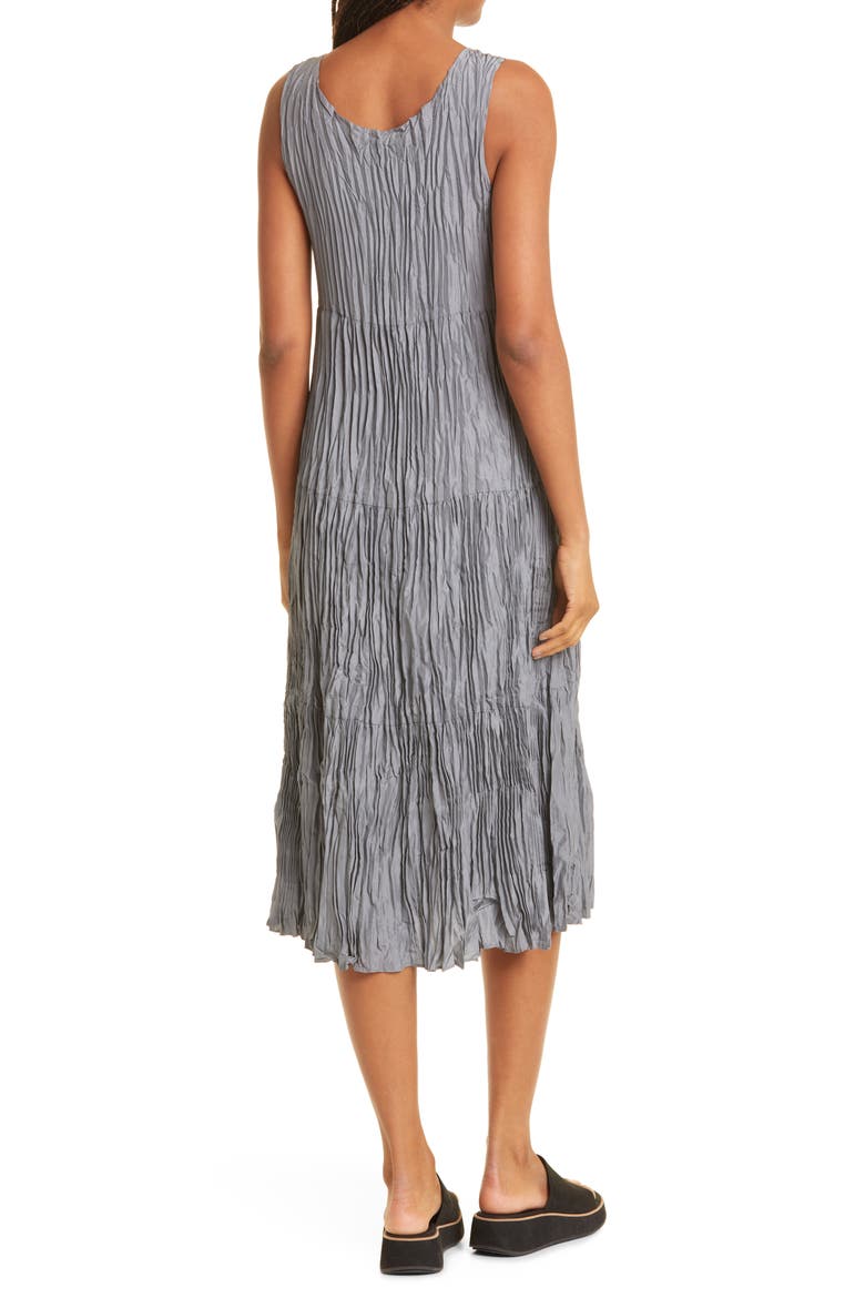 Tiered Pleated Silk Midi Dress, Alternate, color, STEEL