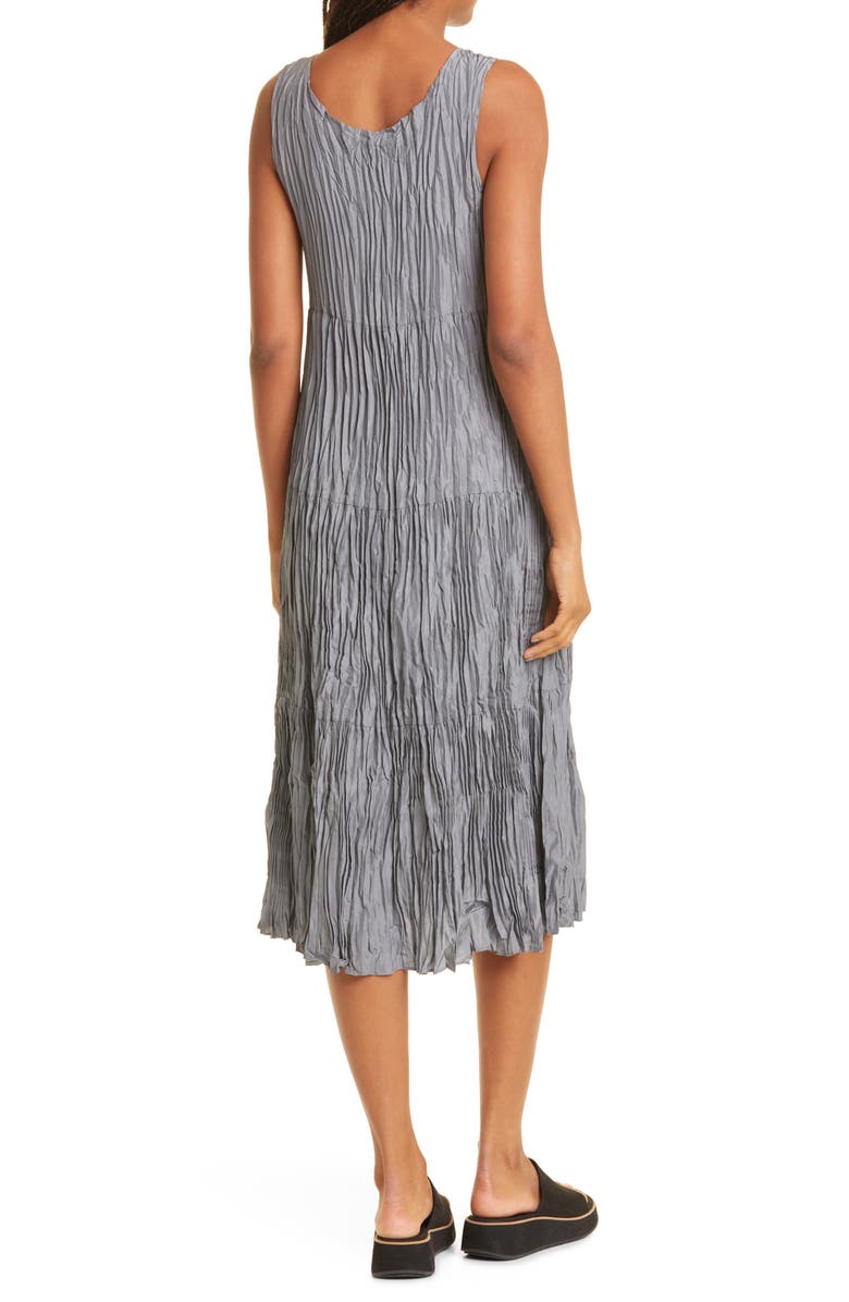 Eileen Fisher Tiered Pleated Silk Midi Dress, Alternate, color, Steel