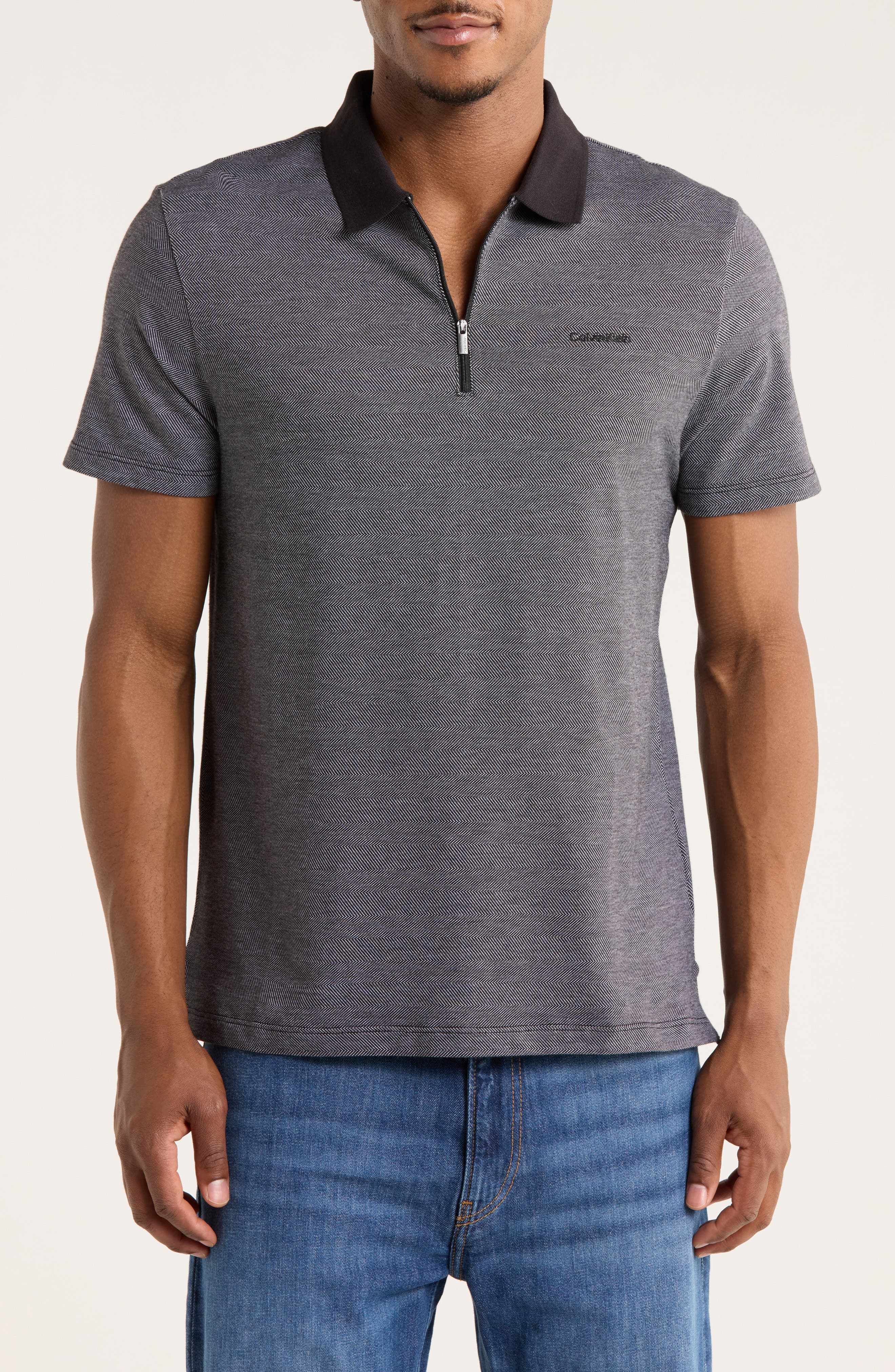 Calvin Klein Iconic Herringbone Cotton Zip Polo