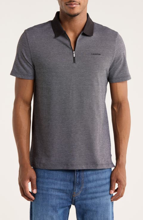 Iconic Herringbone Cotton Zip Polo