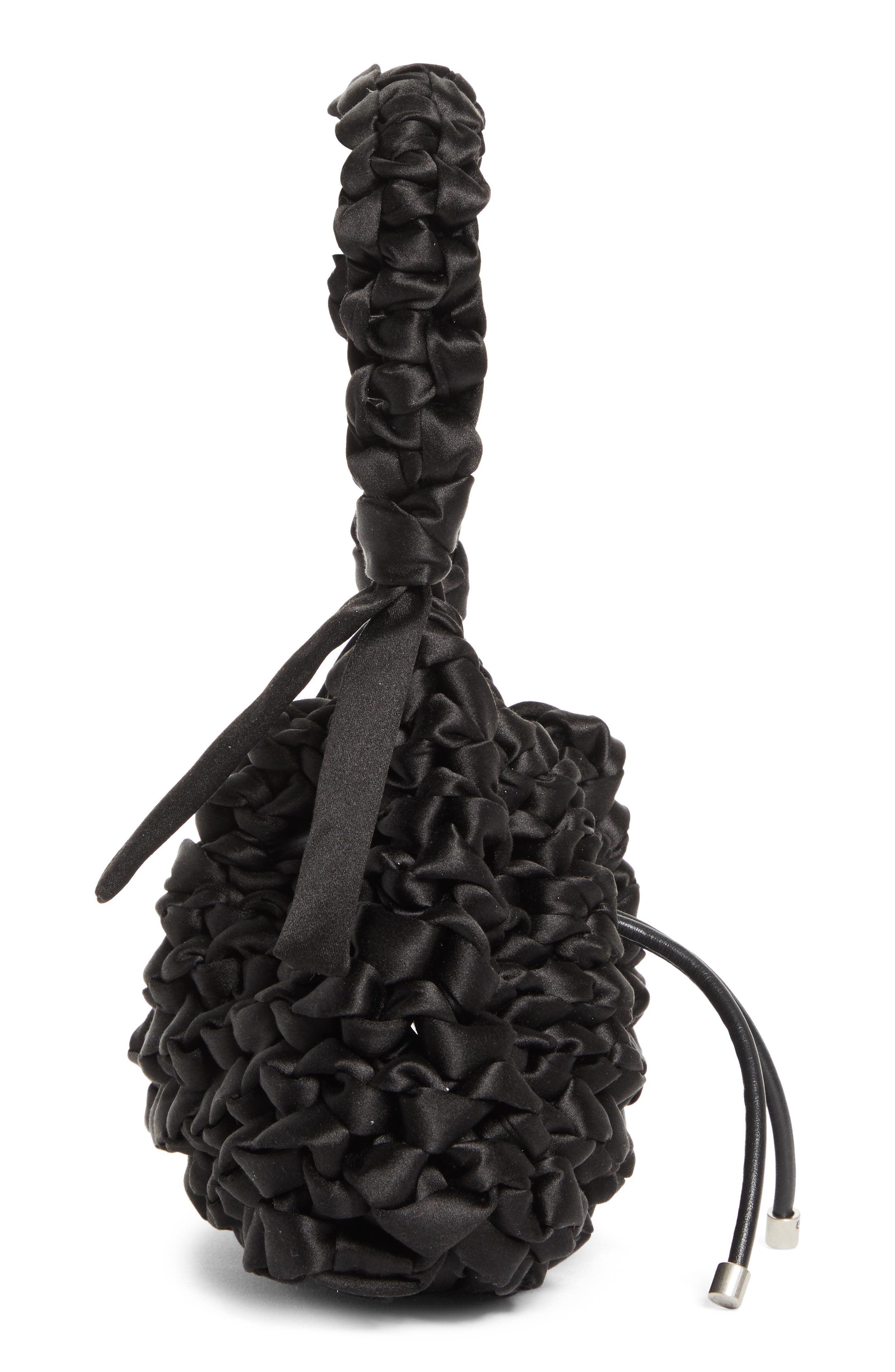 Jimmy Choo Small Cinch Satin Bucket Bag, Alternate, color, Black/ Antique Silver