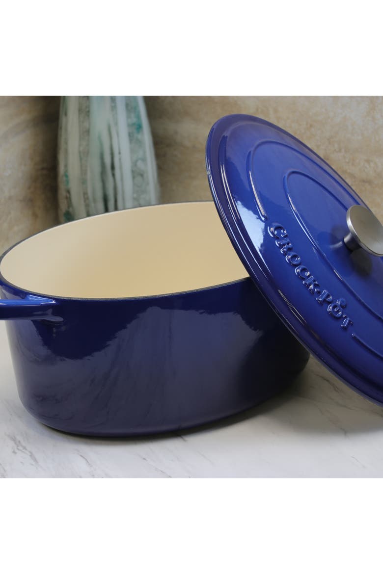 7 Quart Enameled Cast Iron Oval Dutch Oven, Alternate, color, Blue
