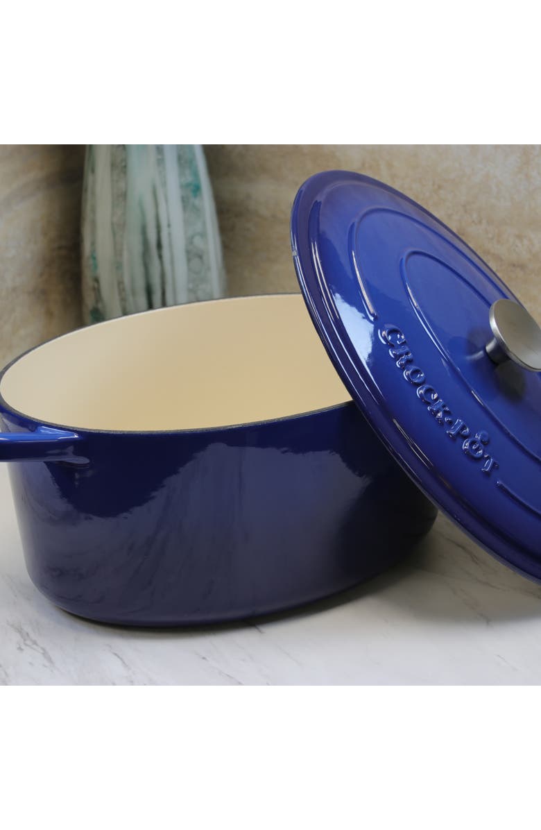 Crock-pot 7 Quart Enameled Cast Iron Oval Dutch Oven, Alternate, color, Blue