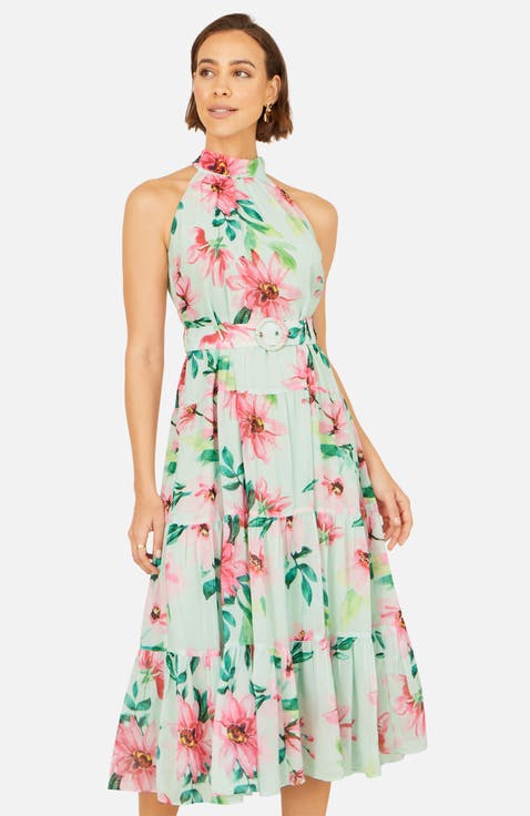 Floral Halter Neck Midi Dress
