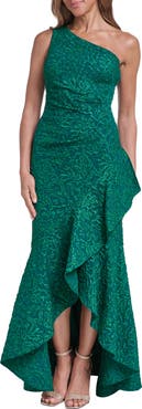 Eliza J One Shoulder Floral Jacquard Gown