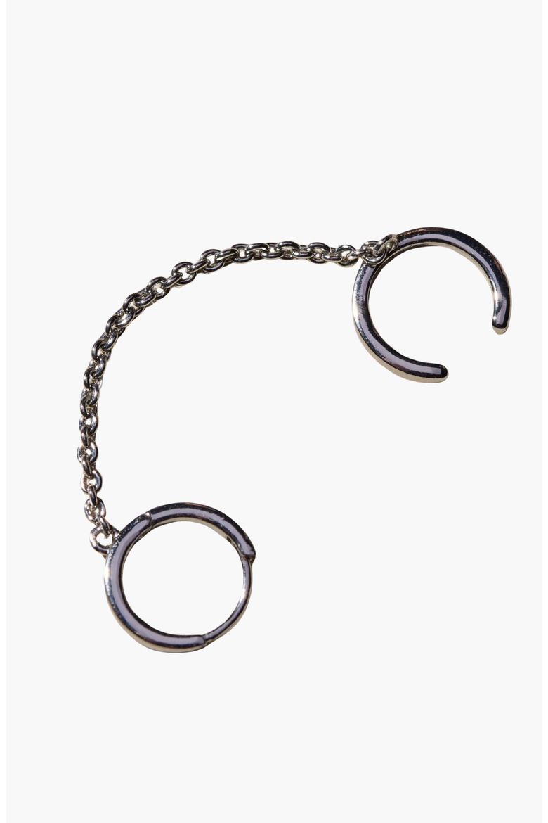 Chain Huggie Earring with Cuff, Main, color, Silver Chain Huggie