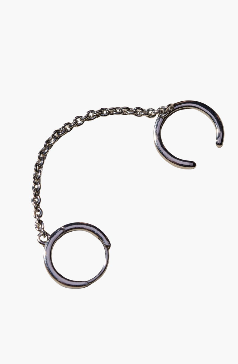 Nickel & Suede Chain Huggie Earring with Cuff, Main, color, Silver Chain Huggie