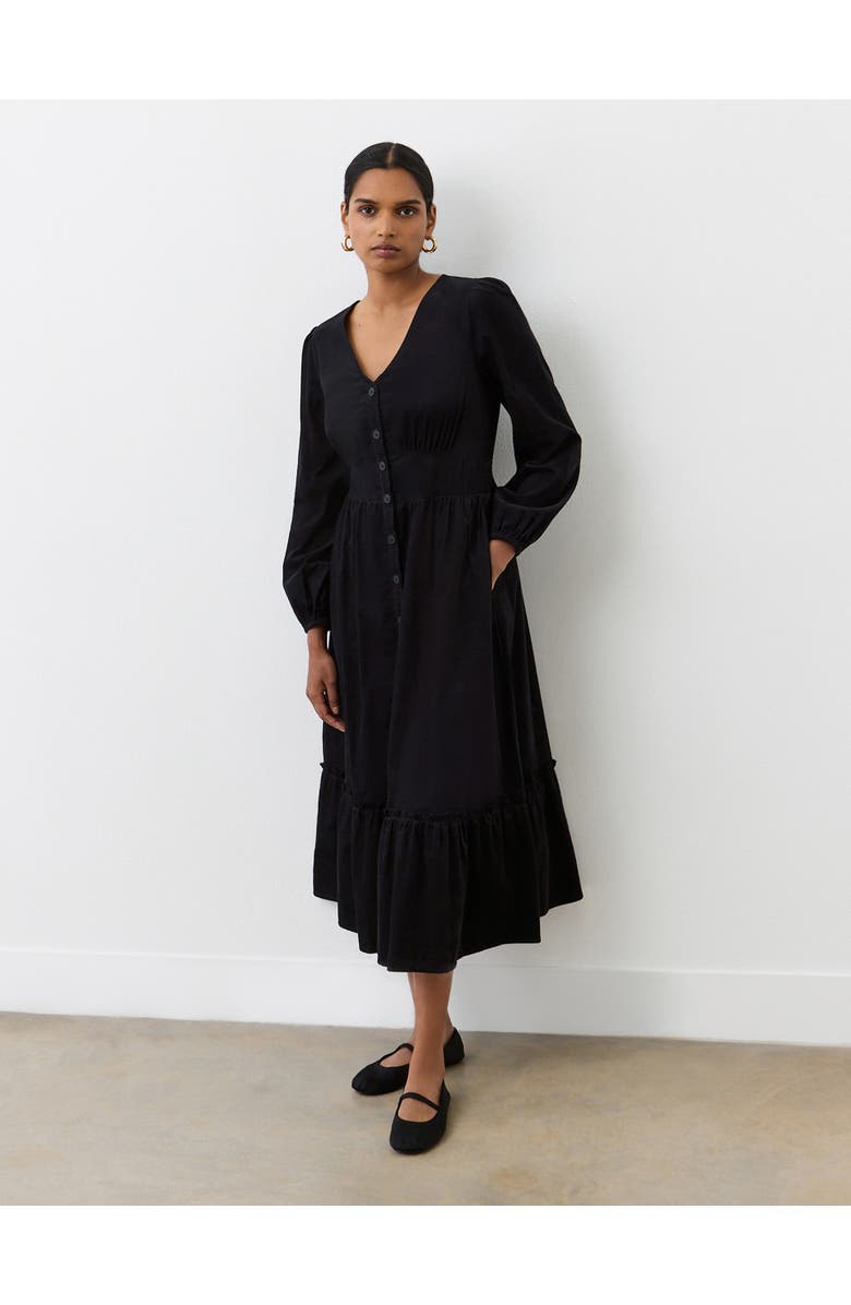 Finery London Arizona Long Sleeve Corduroy Midi Dress, Alternate, color, Black