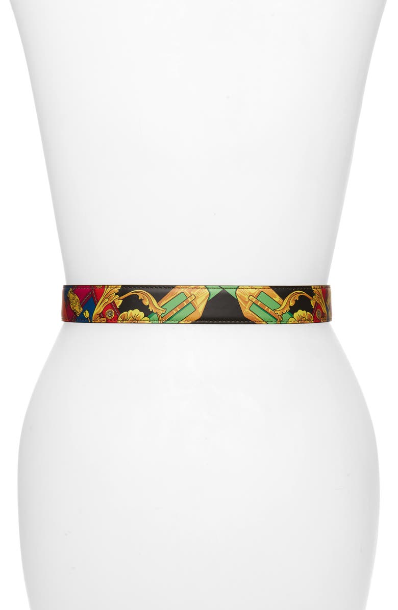 Versace Medusa Head Buckle Print Leather Belt, Alternate, color, 