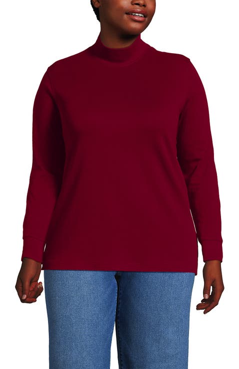 Relaxed Cotton Long Sleeve Mock Turtleneck