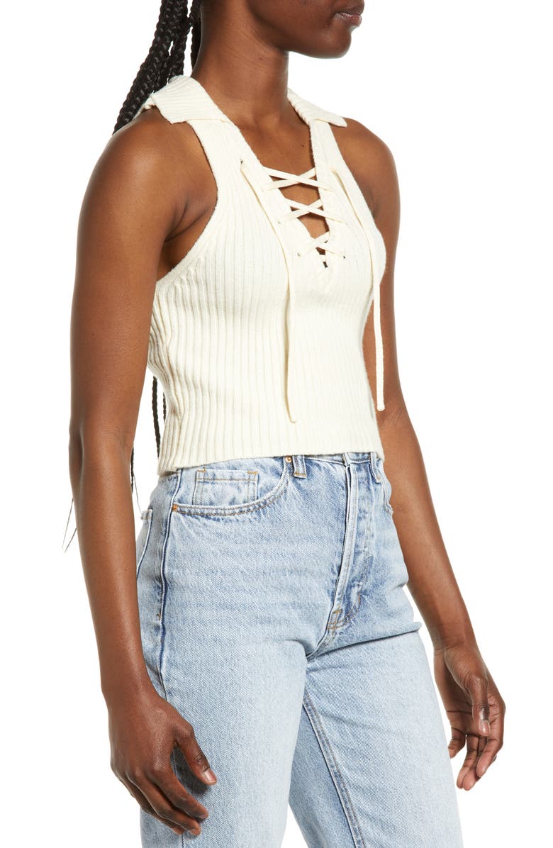 BDG Urban Outfitters Lace-Up Rib Collar Tank, Alternate, color, 