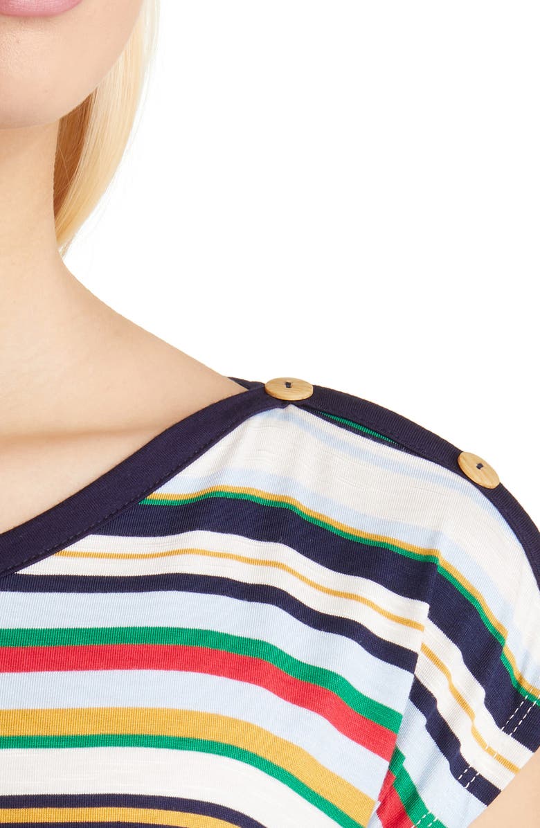 Loveappella Stripe Button Shoulder T-Shirt, Alternate, color, Multistripe