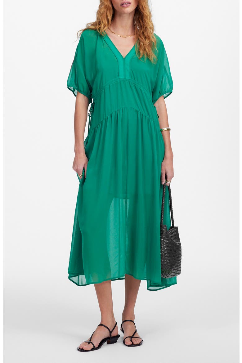 Sheer V-Neck Dolman Sleeve Maxi Dress, Main, color, VERDANT GREEN