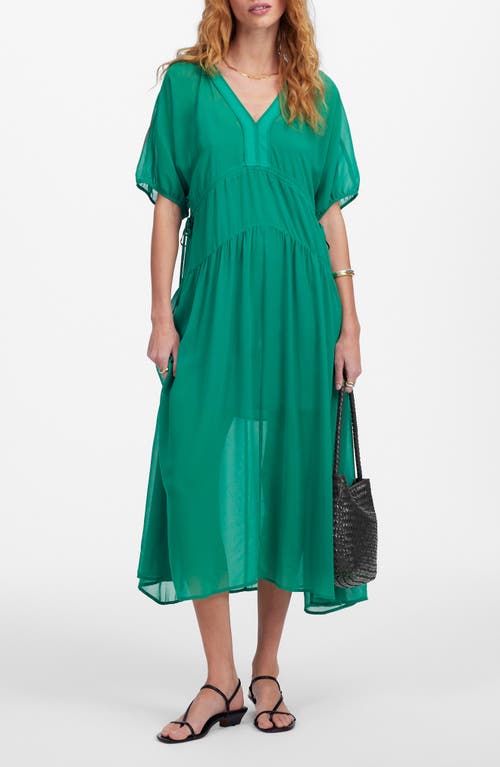Madewell Sheer V-neck Dolman Sleeve Maxi Dress In Verdant Green