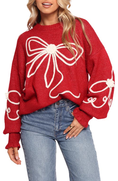 Petal & Pup Mardi Bow Appliqué Sweater in Red/Cream 