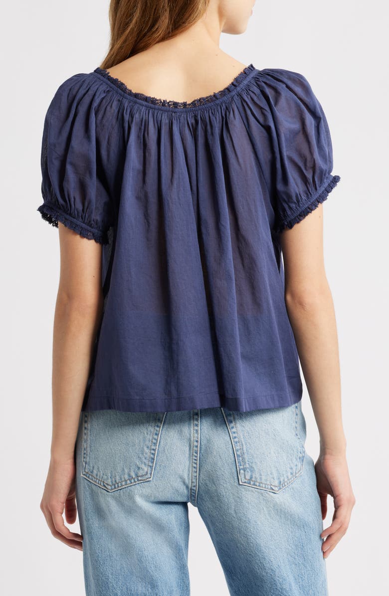 DÔEN Frederica Floral Embroidered Organic Cotton Voile Top, Alternate, color, Adriatic