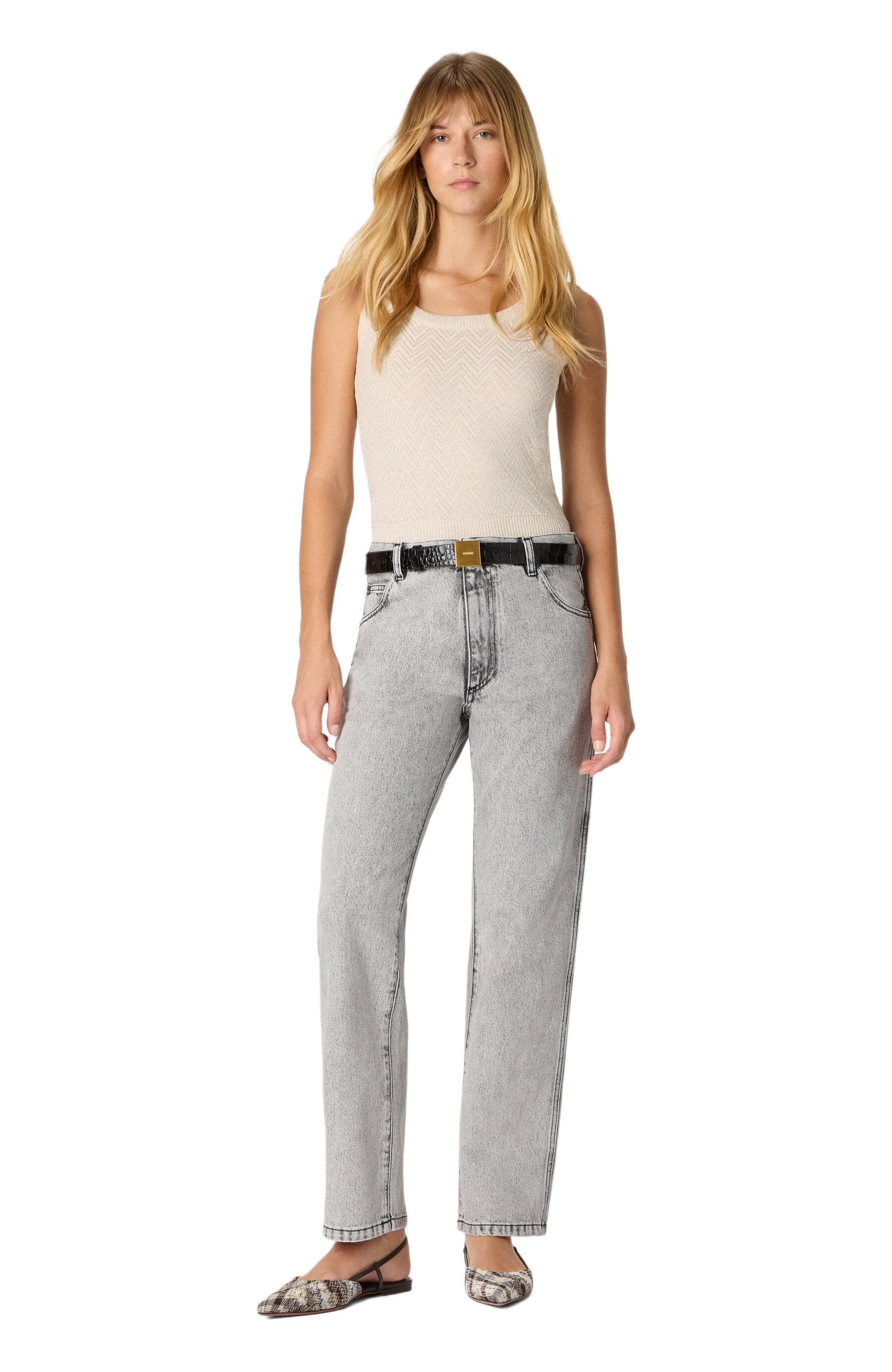 Five-pocket Mid-rise Bleached Denim Pants