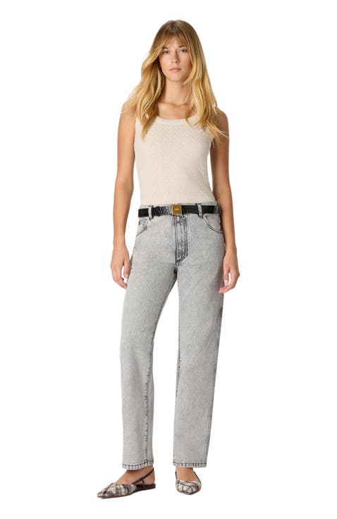 Five-pocket Mid-rise Bleached Denim Pants