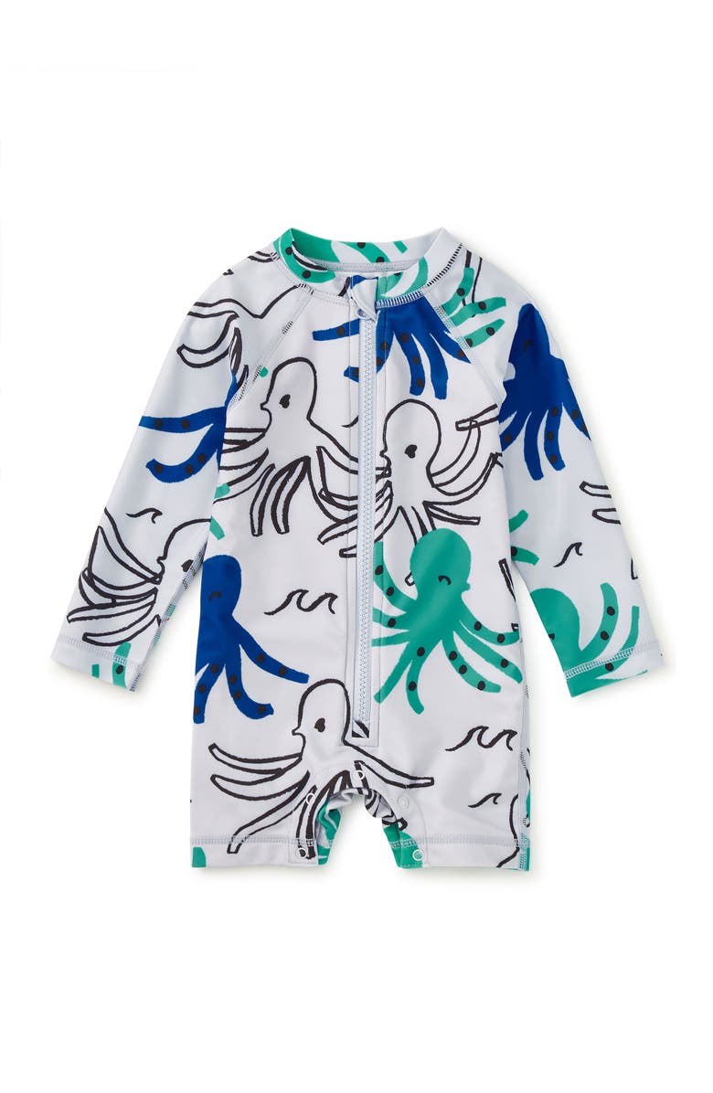 Tea Collection Rash Guard Swimsuit, Main, color, Sketched Octopus