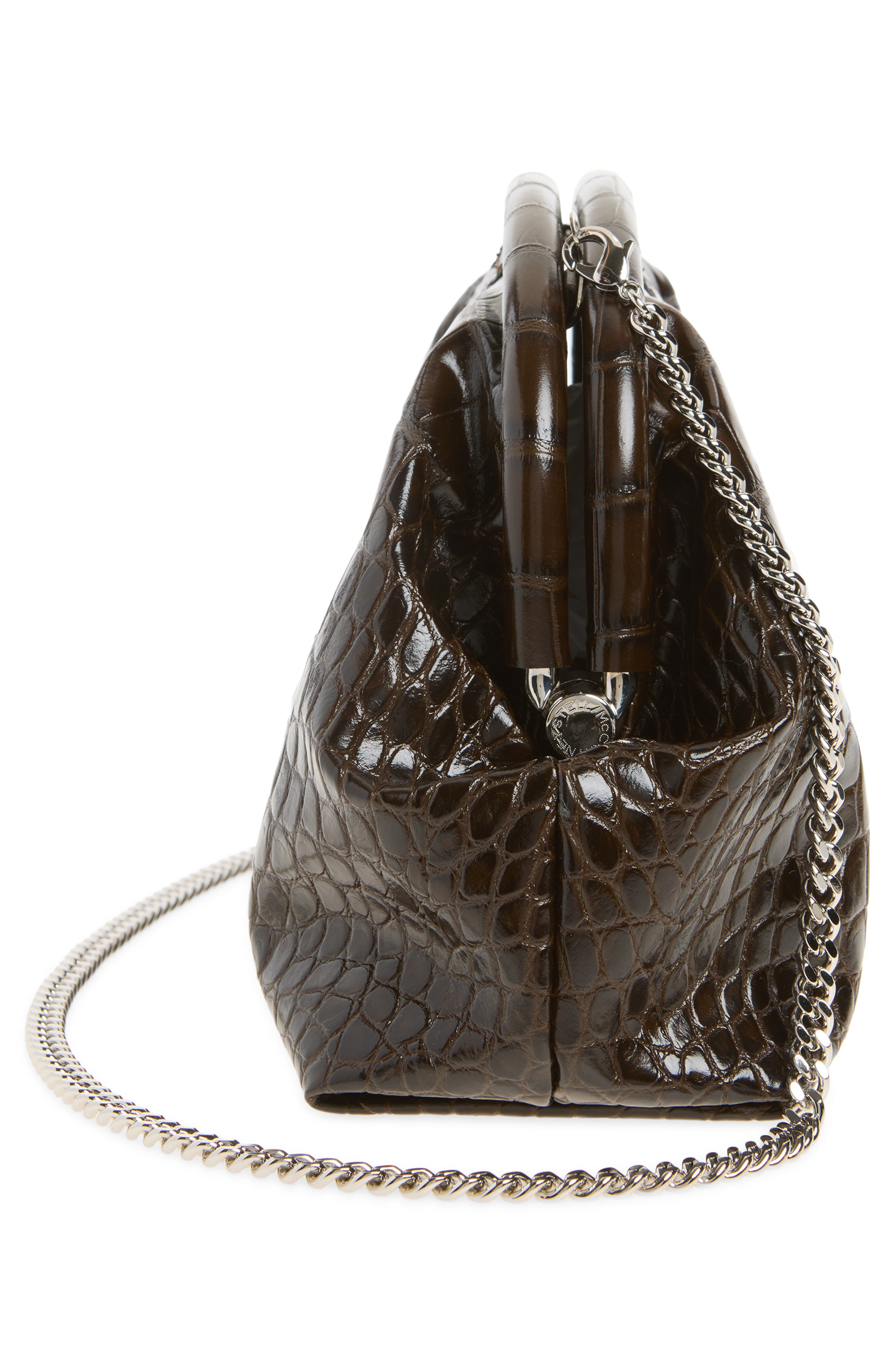 Falabella Croc Embossed Faux Leather Soft Clutch, Alternate, color, COFFEE