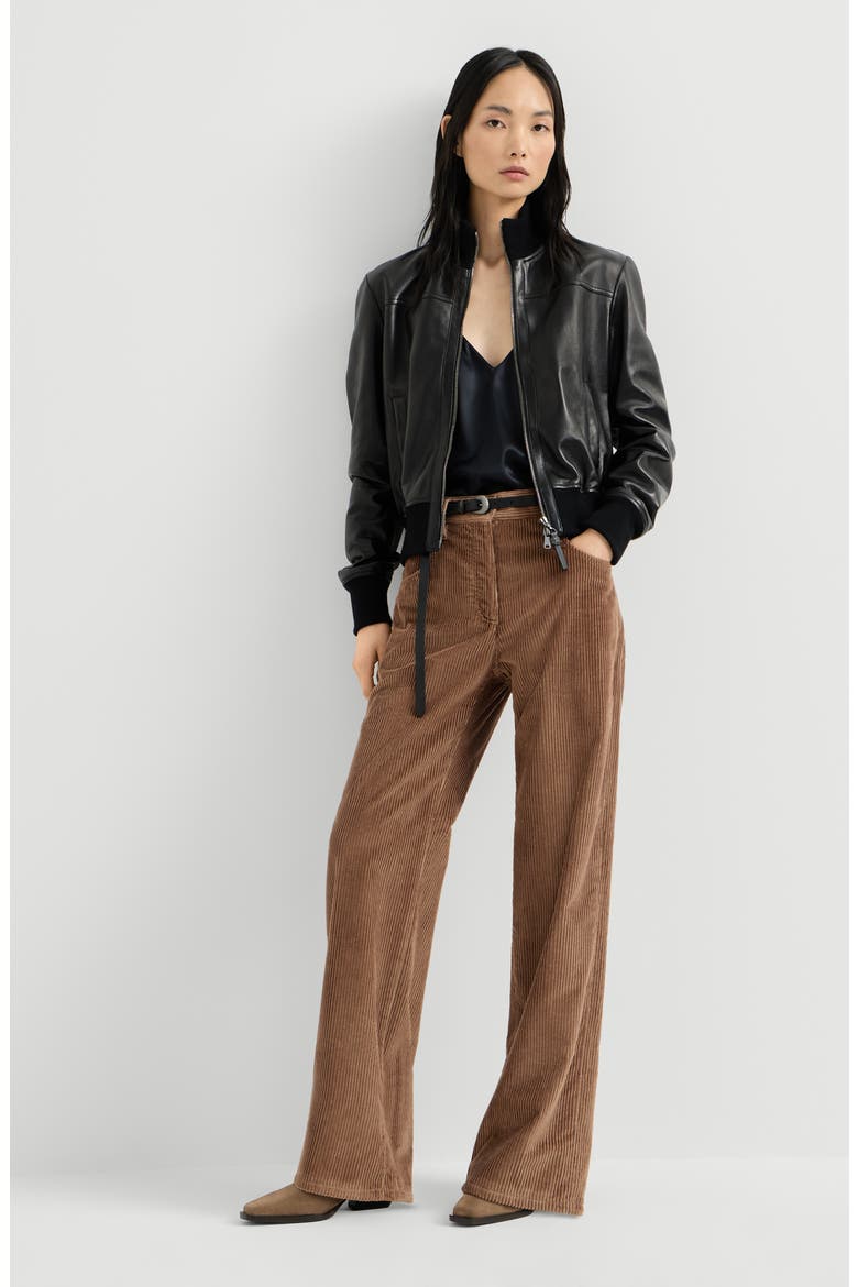 Cotton corduroy straight five-pocket trousers with monili, Alternate, color, Dattero