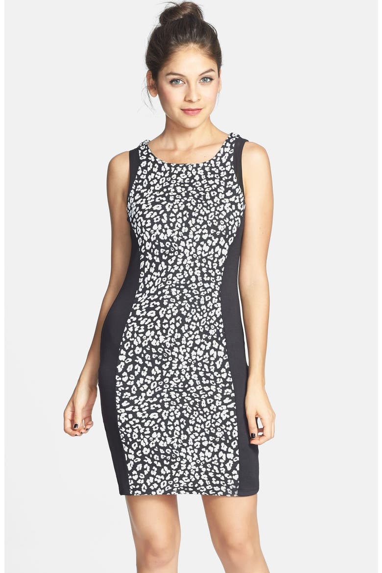 Animal Print Body-Con Dress, Main, color, BLACK/ GREY