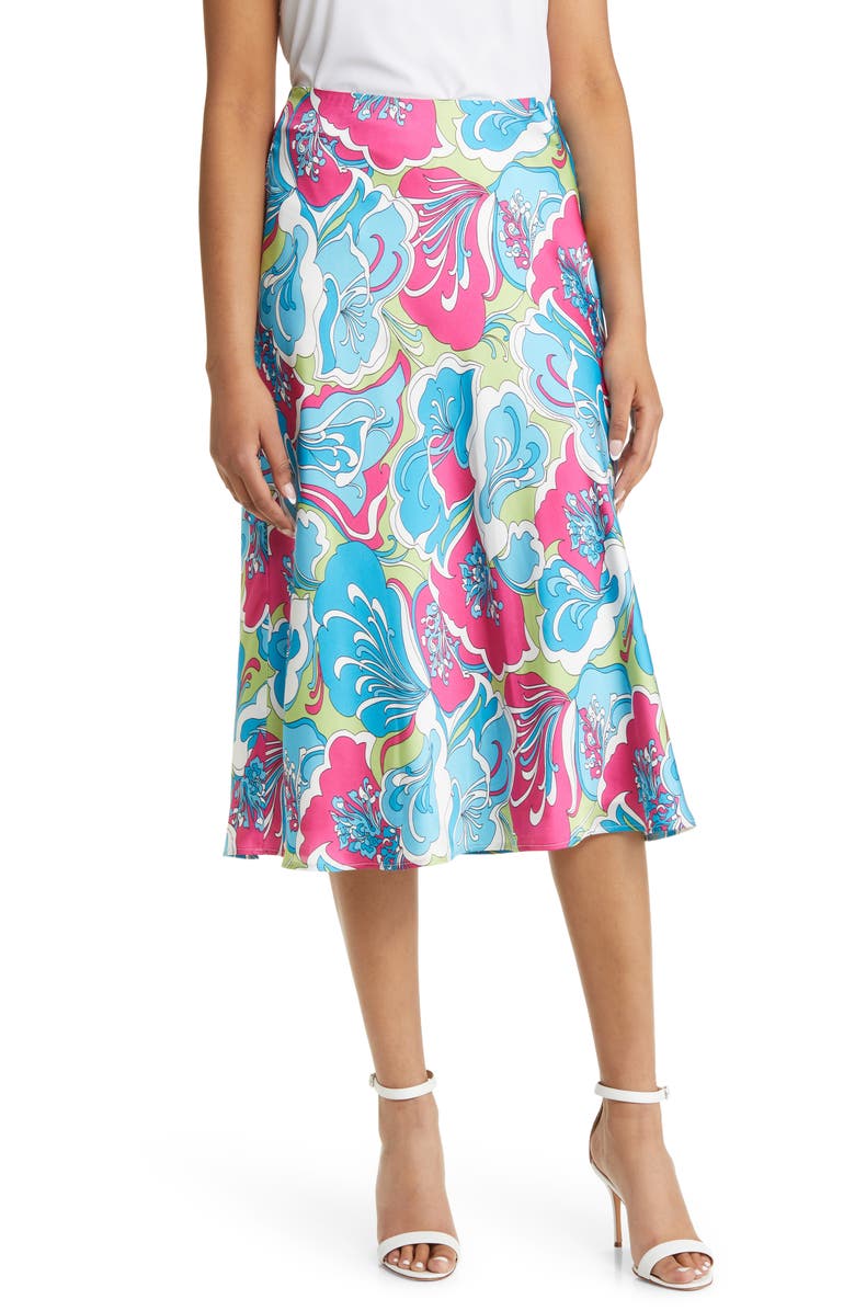Anne Klein Floral Satin Skirt, Main, color, 
