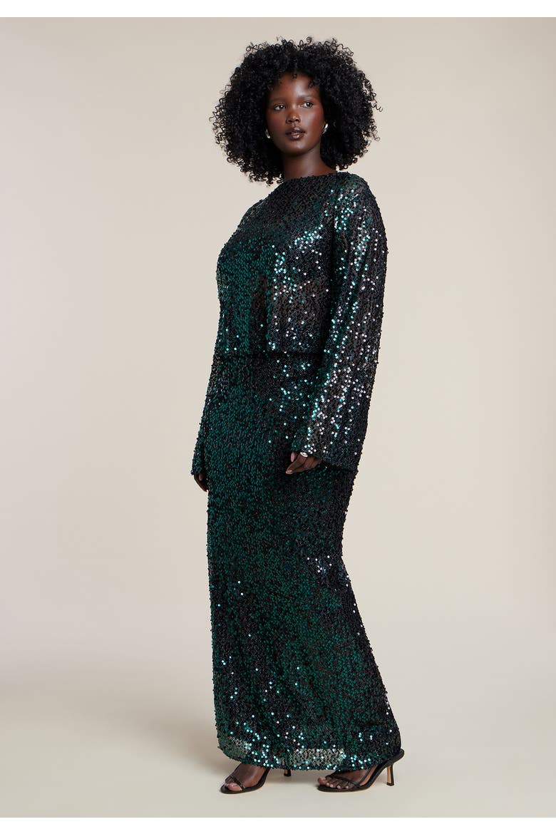 Boat Neck Sequin Crop Top, Alternate, color, FOREST BIOME