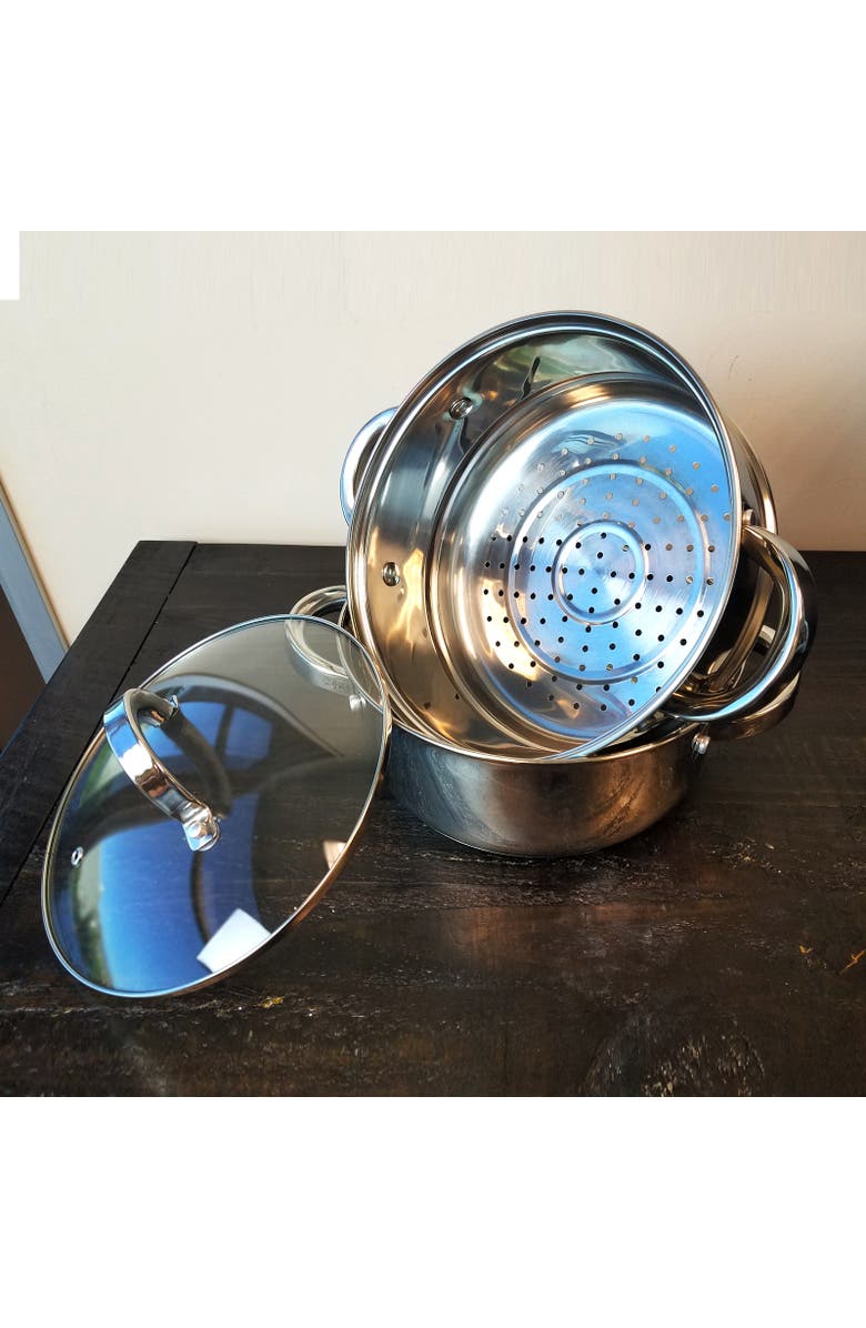OSTER Hali 3-Piece Stainless Steel Steamer Set With Lid, Alternate, color, Metallic Silver