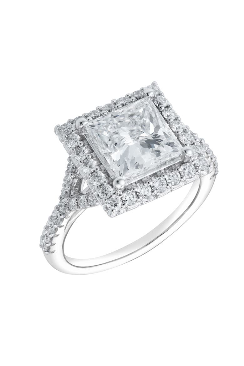Katerina 14K White Gold Princess Cut Lab Grown Diamond Halo Engagement Ring - 3.7 Ct, Alternate, color, 14K White Gold
