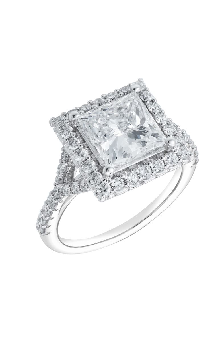 LuvMyJewelry Katerina 14K White Gold Princess Cut Lab Grown Diamond Halo Engagement Ring - 3.7 Ct, Alternate, color, 14K White Gold