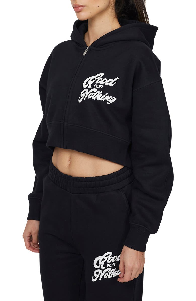 Good For Nothing Funk Relaxed Crop Zip Hoodie, Alternate, color, Black