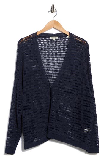 Max Studio Open Stitch Cardigan In Blue