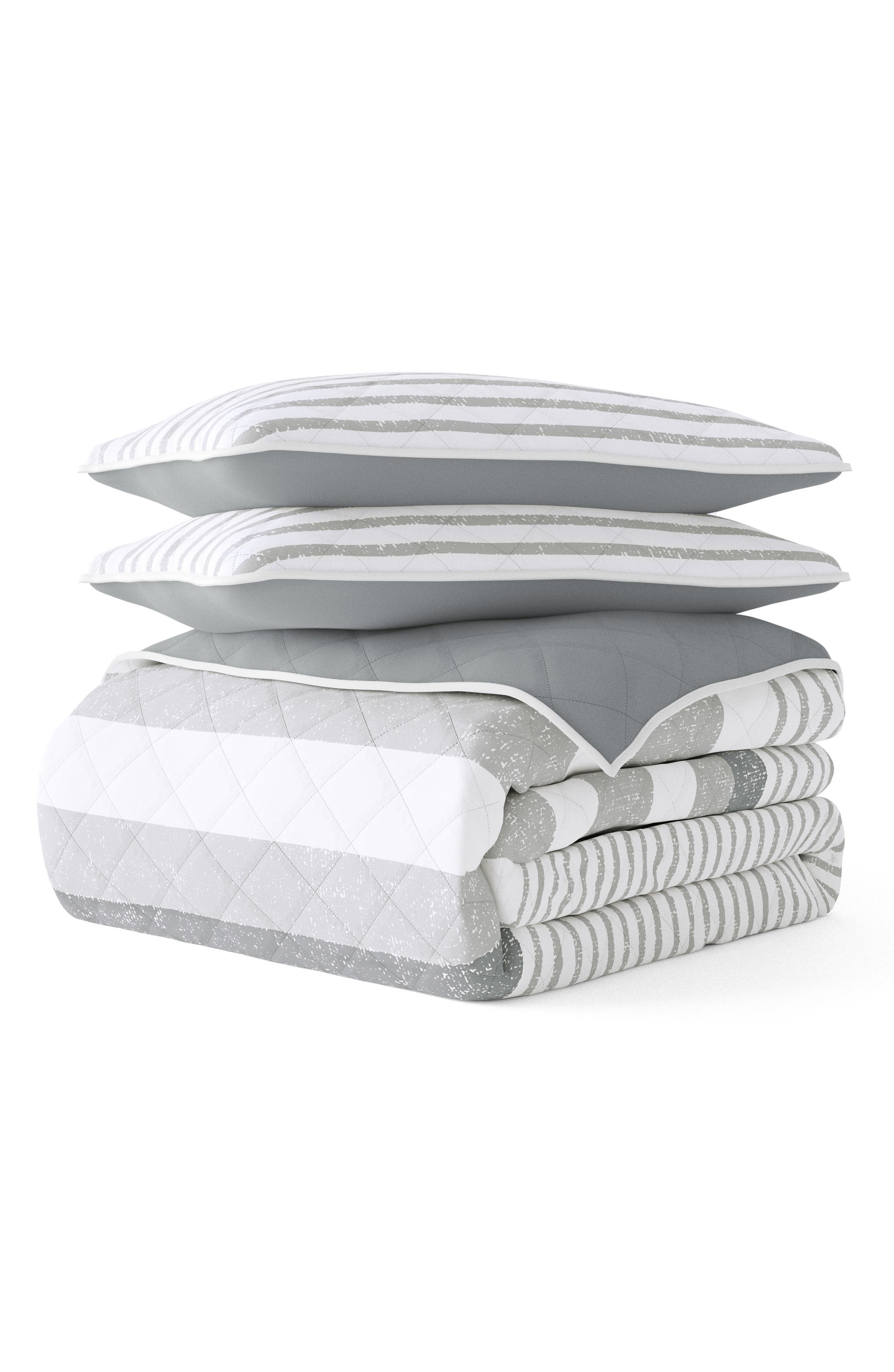 HOMESPUN All Season Gray Stripe 3-Piece Down Alternative Reversible Quilt Set